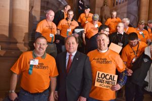 Assemblyman Steve Hawley (R,C,I-Batavia) [center] joined highway superintendents from across the state to rally for increased infrastructure funding. Provided photo