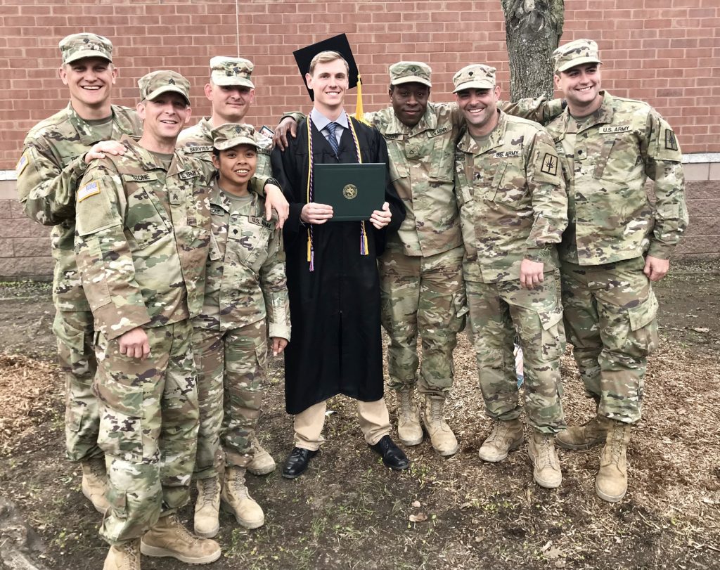 Jared Heidt with his 204th Engineer Detachment Quarry Binghamton who came up to watch him graduate from Clarkson University. 