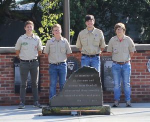 The Kendall War Memorial was dedicated on September 29. The 39-foot long memorial wall was a joint Eagle project by Boy Scouts Ryan Barrett, Noah Rath, Brian Shaw, and Jayden Pieniaszek. 