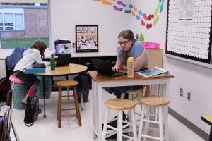 Students using flexible seating options. 