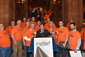  Assemblyman Hawley stands with Western New York highway superintendents at a rally in Albany on Wednesday, March 4.
